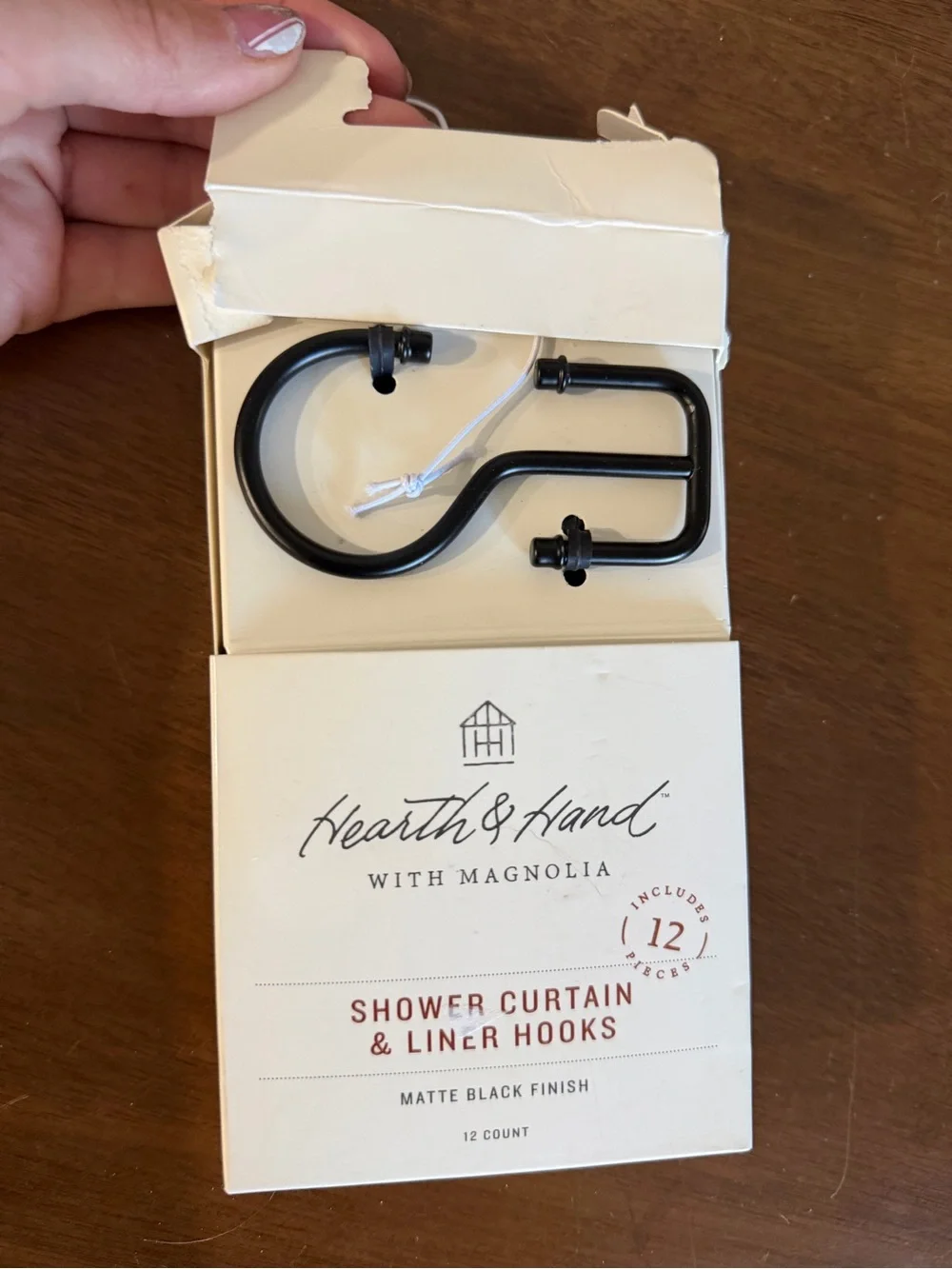 Hearth & Hand Matte Black Shower Curtain & Liner Hooks